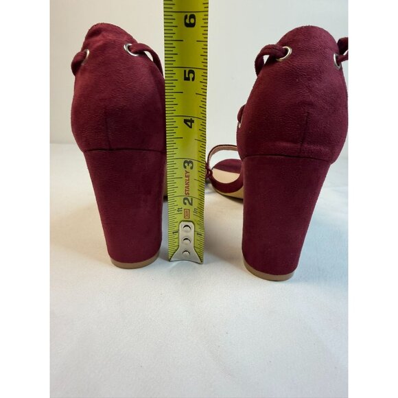 Allegra K Women's Size 9 Burgundy Open Toe Lace Up Chunky High Heel Sandals - Picture 9 of 11